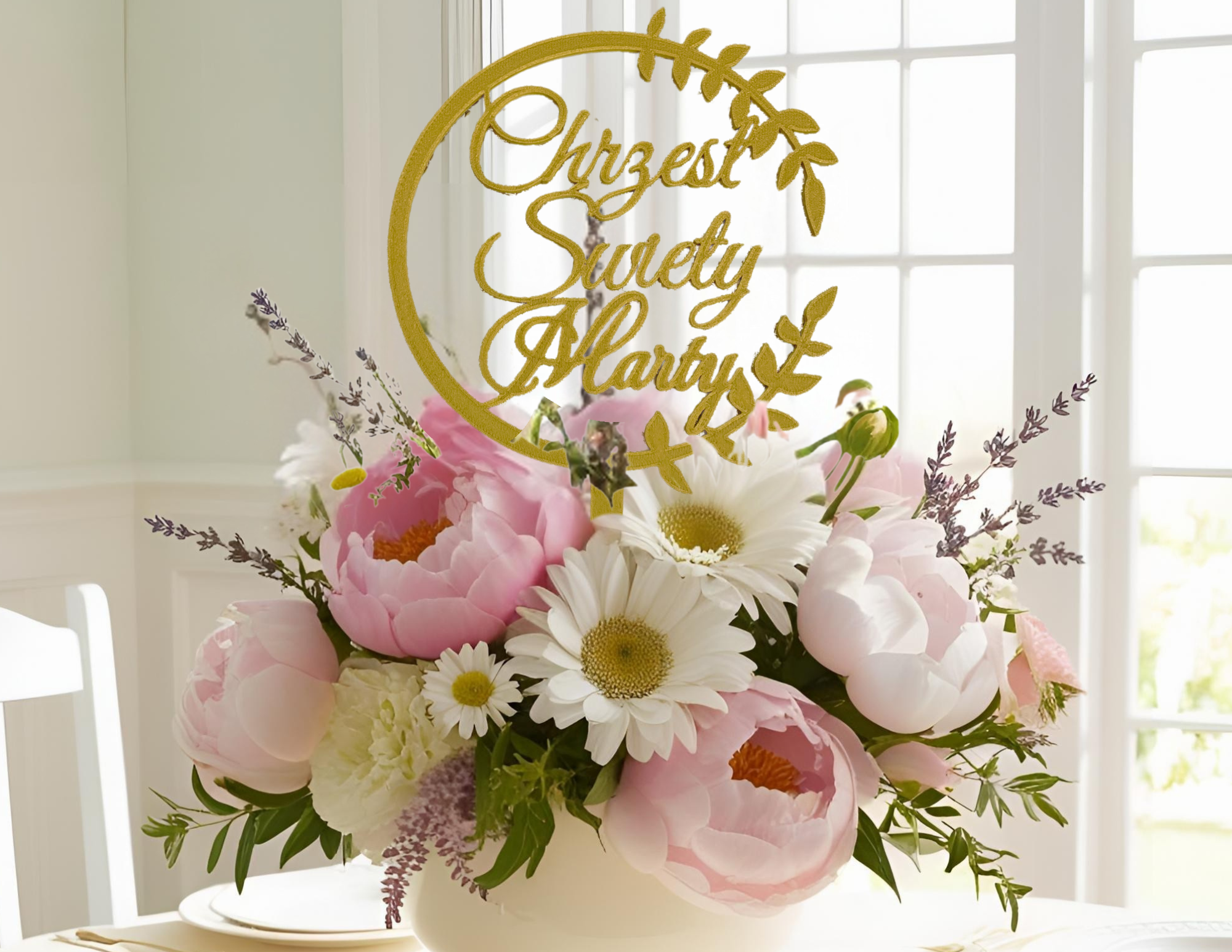 Topper na Chrzest Święty • Złoty z Imieniem • Elegancka Dekoracja Tortu w tym uroczystym dniu - zdjęcie 4